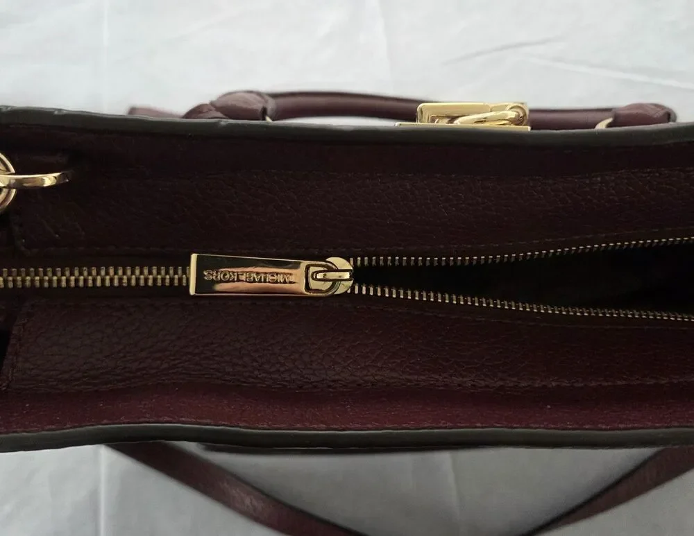 Michael Kors‎ Hamilton Lock Satchel Burgundy Leather Shoulder Crossbody Bag